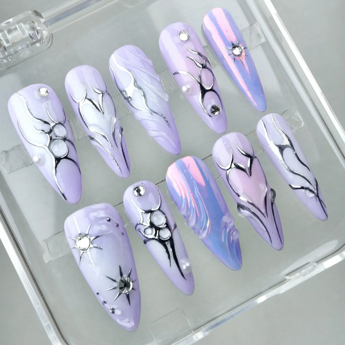 DoDo Lady Nail Art Fashion Press On Nails Set - 12Pcs - Lilac Chrome
