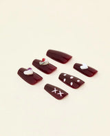 DoDo Lady Zhijian Romantic Press On Nails Set - 12Pcs - Dark Plum