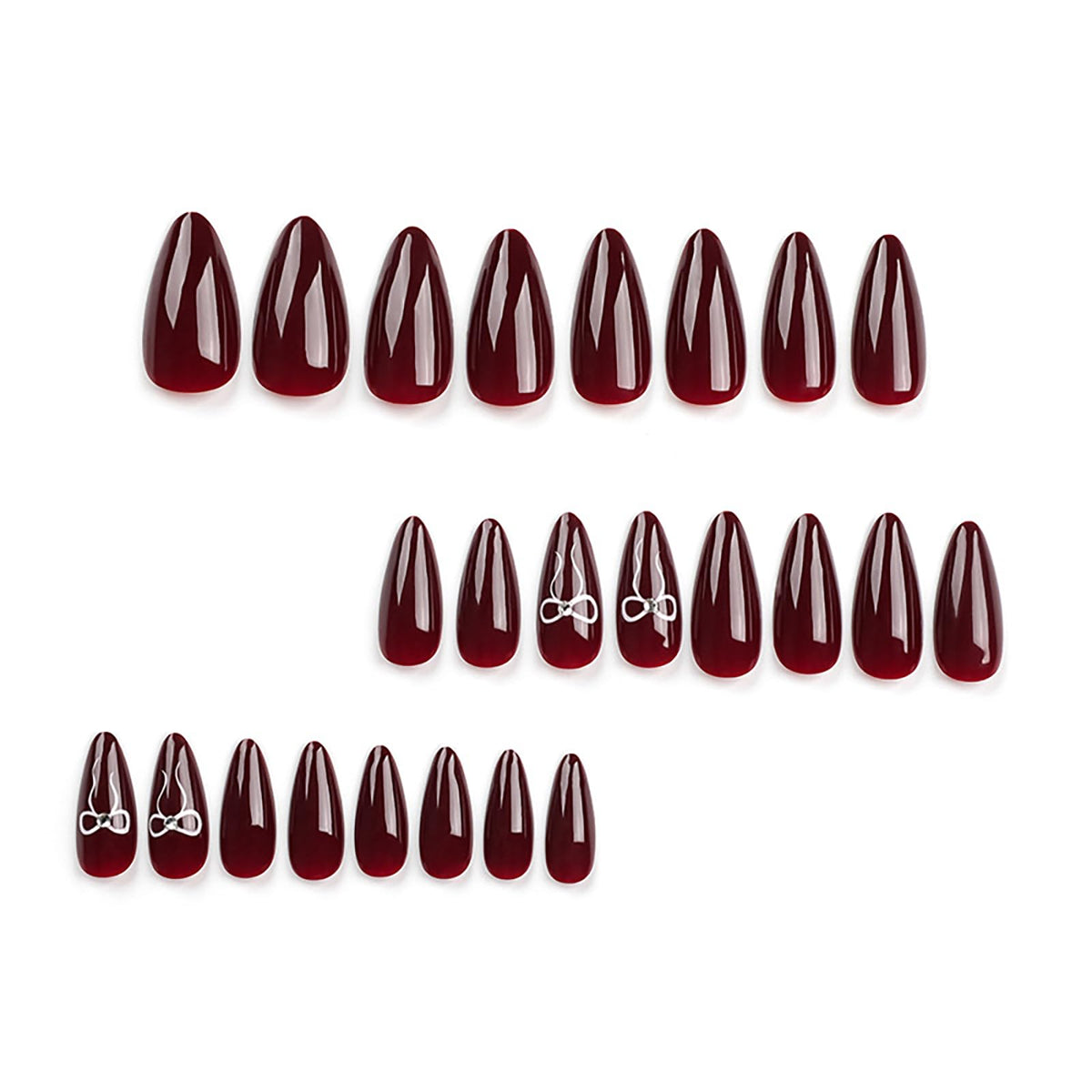 DoDo Lady Zhijian Romantic Press On Nails Set - 12Pcs - Deep Wine