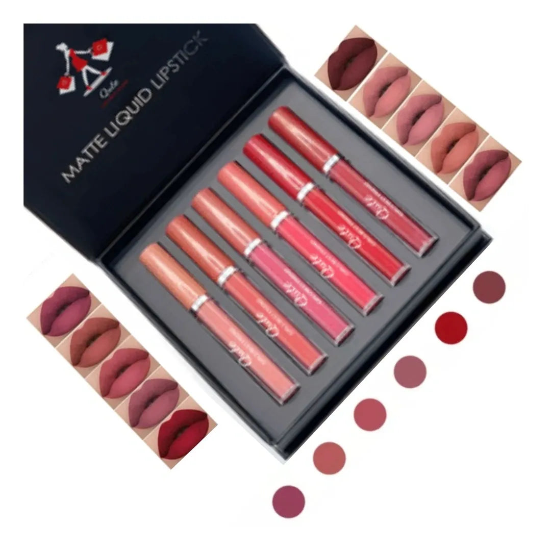 Qearlya Matte Lip Gloss – Perfect Matte Coverage with Hydrating Formula - 6 pcs red
