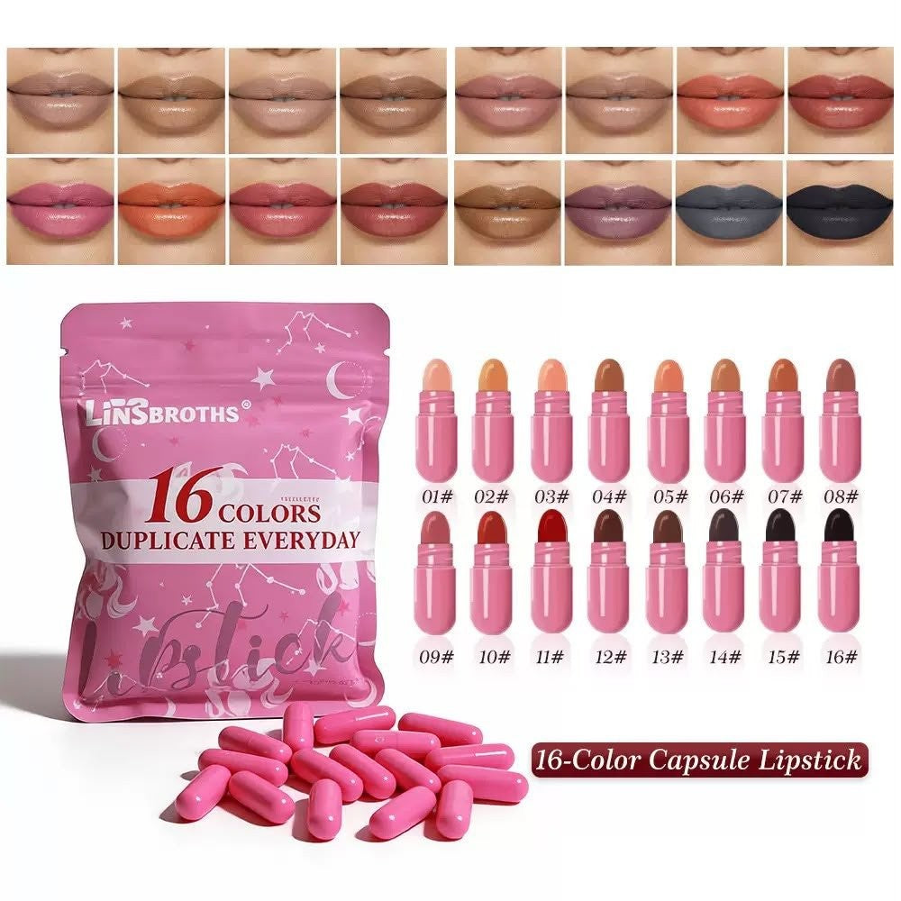 Linsbroths 16 Colors Capsule Lipstick Set - Mini Matte Lipsticks, Pink Pouch - Buy Online in Pakistan at Cosmia.pk - pink pouch with all 16 pink capsule lipsticks and full lip shade chart