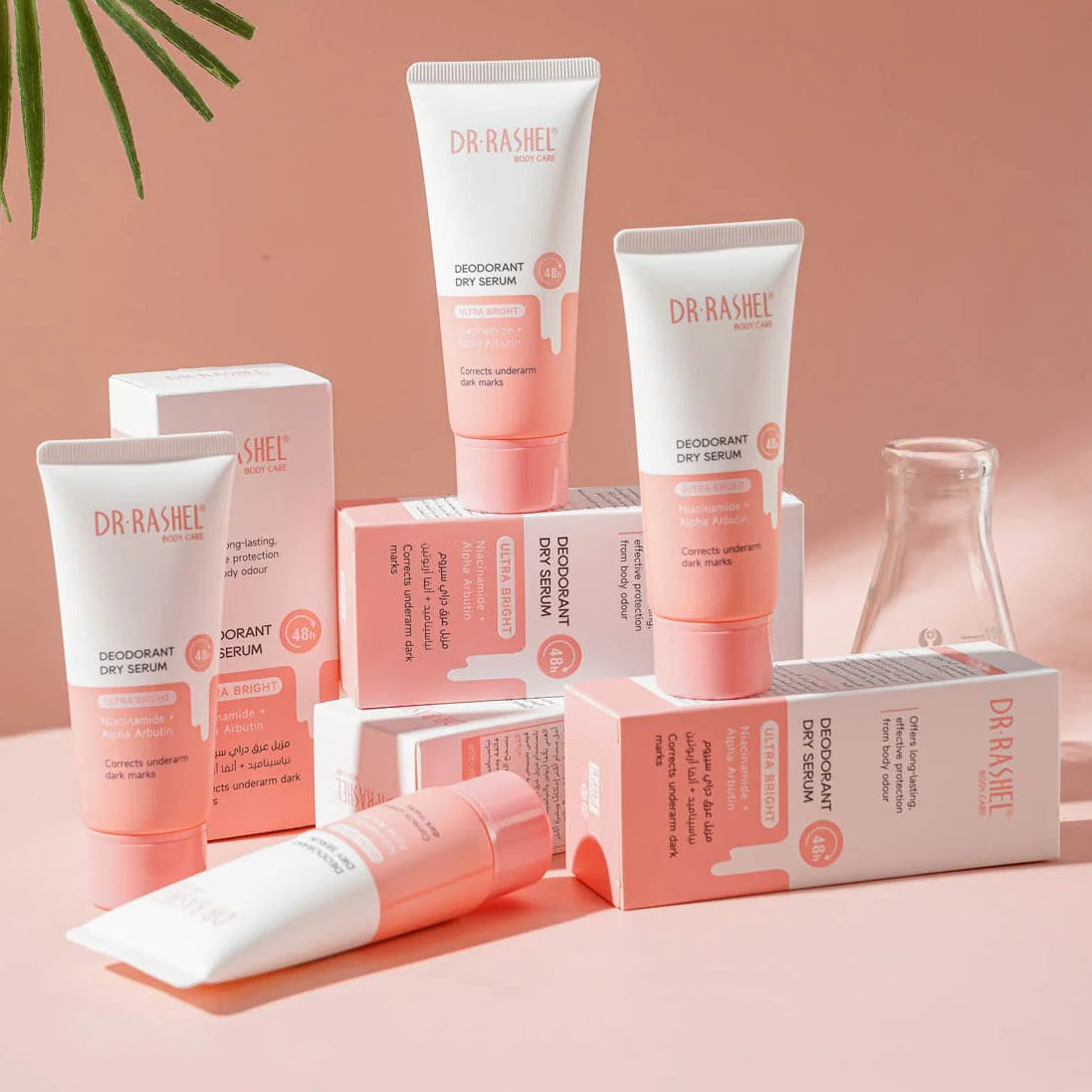 Dr Rashel Ultra Bright Deodorant Dry Serum tubes and boxes arrangement