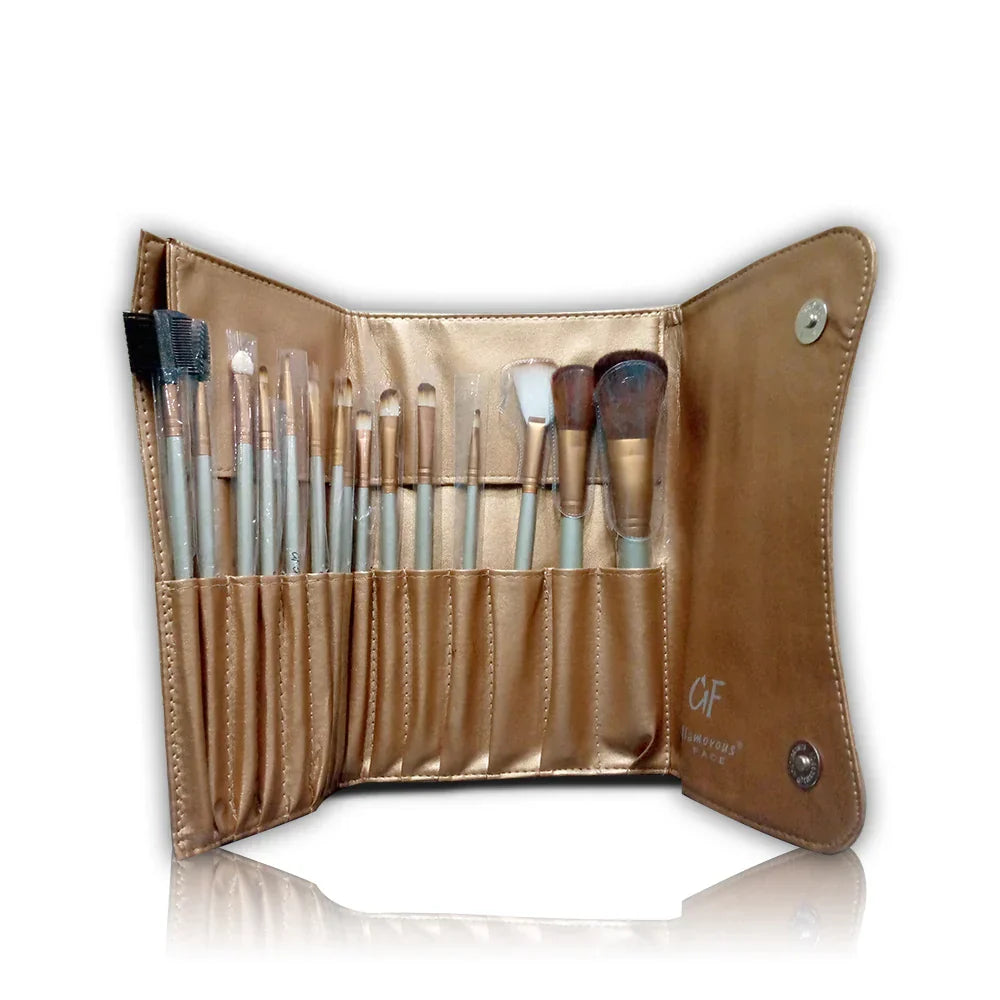 Glamorous Face 15 Piece Leather Brush set - Buy Online in Pakistan at Cosmia.pk