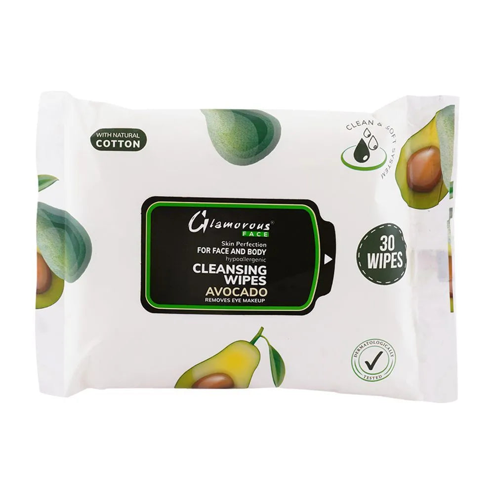 Glamorous Face Cleansing Makeup Remover Wipes 30 Pieces - Avocado