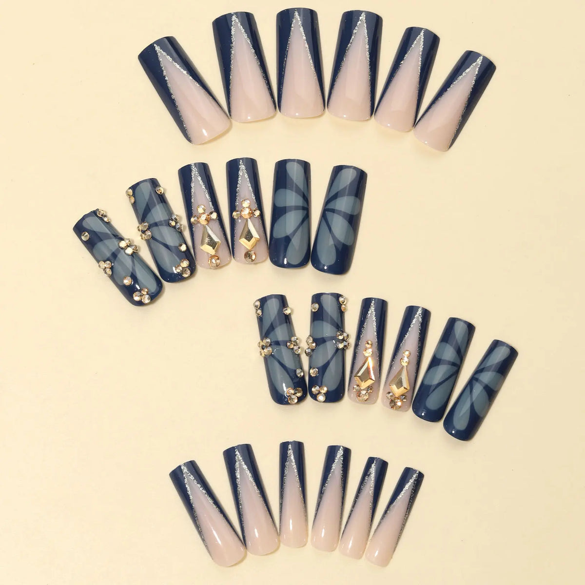 DoDo Lady Zhijian Romantic Press On Nails Set - 12Pcs - Deep Navy
