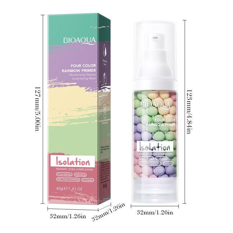 Bioaqua Four Color Rainbow Primer size chart bottle 123mm box 127mm