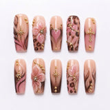 Pink Key Artificial Press-On Nails - Brown