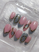 Pink Key Artificial Press-On Nails - Grey