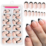 DoDo Lady Fashion Press On Gel Nails Set - 12Pcs - Black French