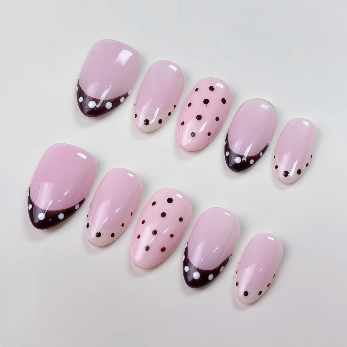 DoDo Lady Fashion Press On Gel Nails Set - 12Pcs - Pink Polka Dot