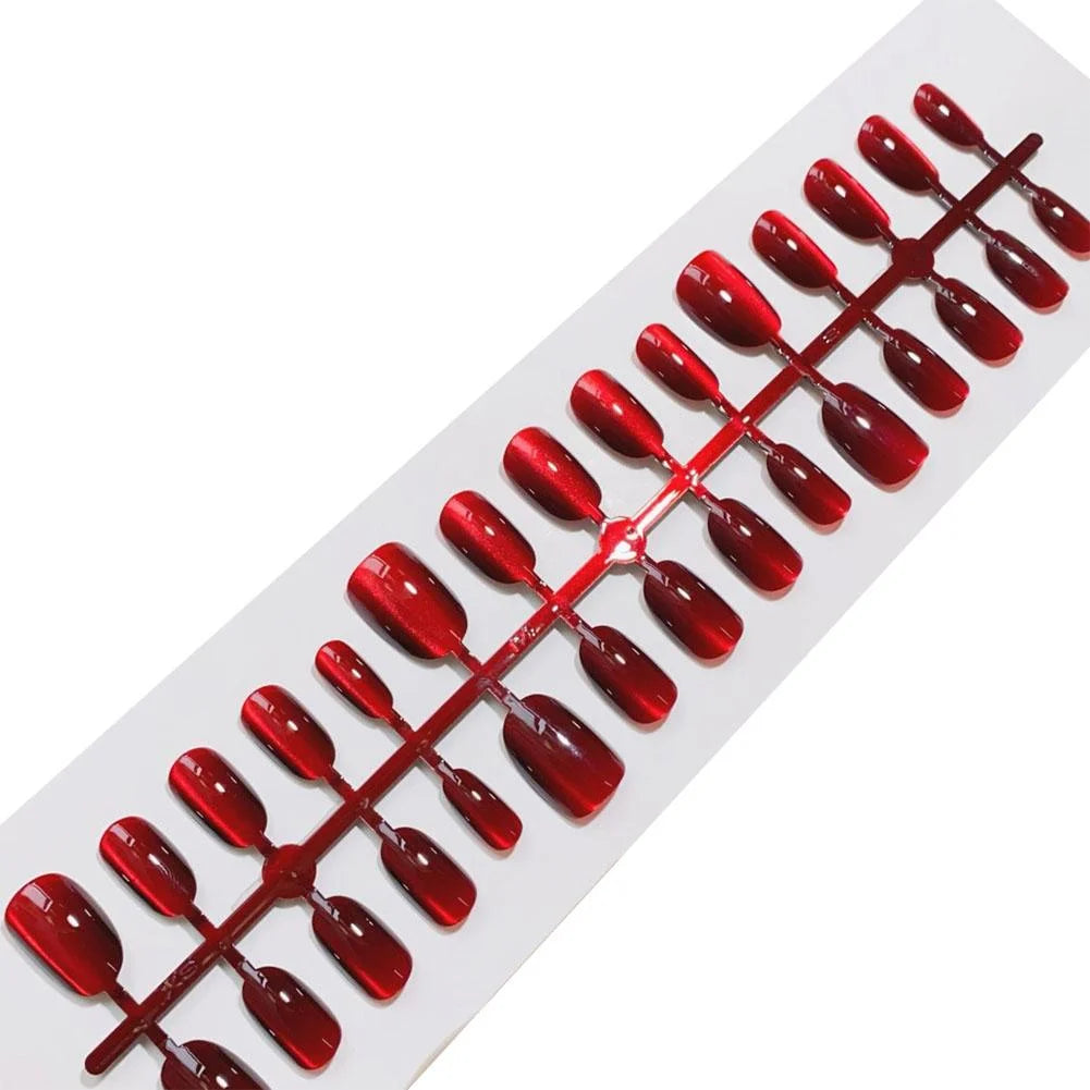 DoDo Lady Cat's Eye Press On Gel Nails - 12 Pcs - Red