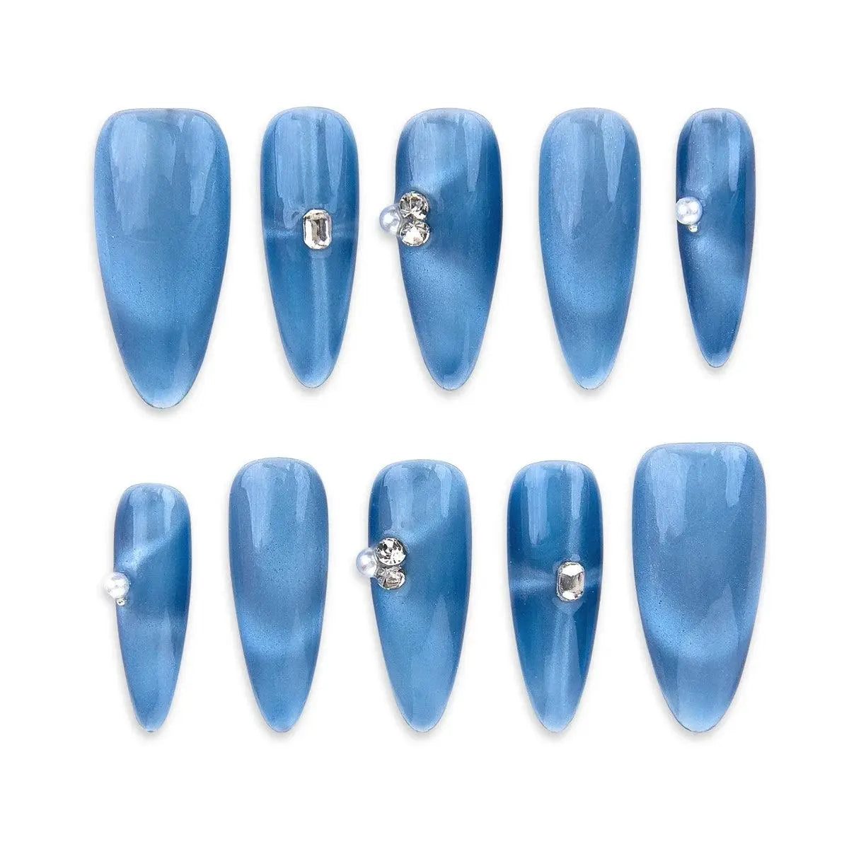 Romantic Myth Almond Cat's Eye Press-On Gel Nails Set - Blue