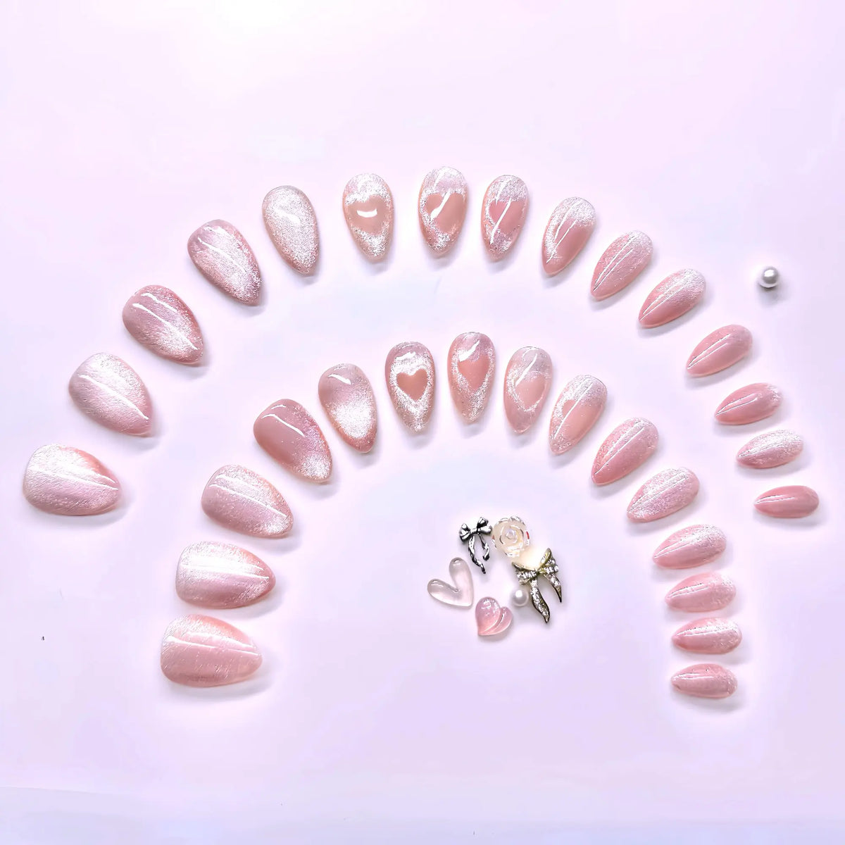 Romantic Myth Almond Cat's Eye Press-On Gel Nails Set - Pink