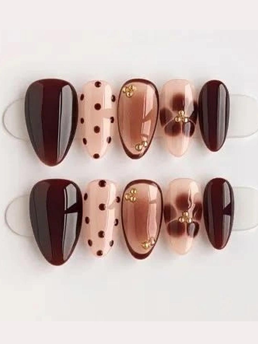 Romantic Myth French Tip Press-On Gel Nails - Cherry Brown