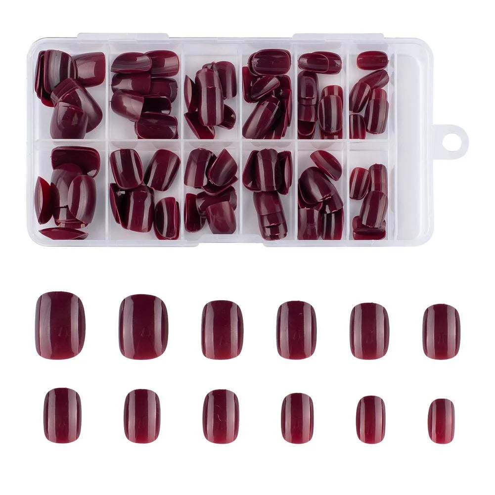 DoDo Lady Reusable Press On Nails Set - 12Pcs - Glossy Deep Maroon
