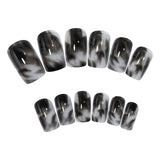 DoDo Lady Fashion Nail Art Press-On Set - 12Pcs - Charcoal Swirl