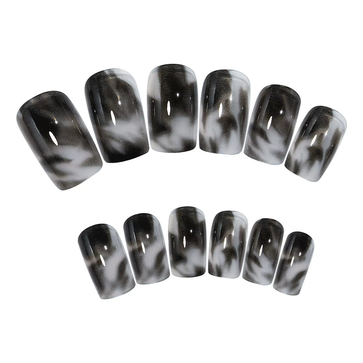 DoDo Lady Fashion Nail Art Press-On Set - 12Pcs - Charcoal Swirl