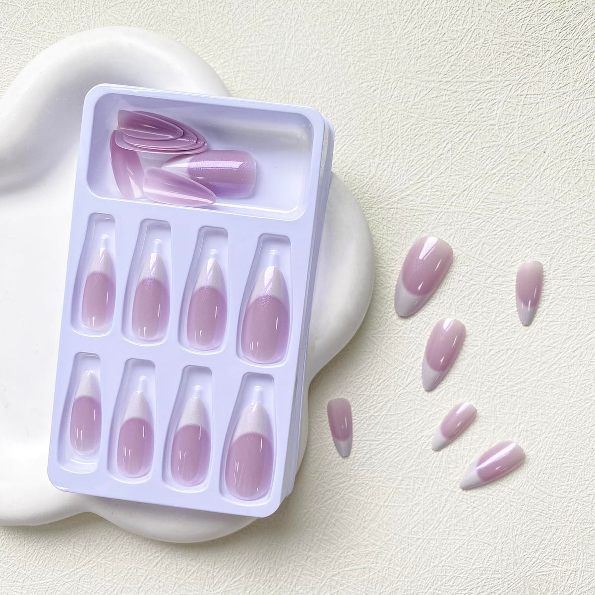 DoDo Lady Fashion Nail Art Press-On Set - 12Pcs - Lavender V-Tip