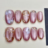 DoDo Lady Nail Art Fashion Press On Nails Set - 12Pcs - Rose Cat-Eye