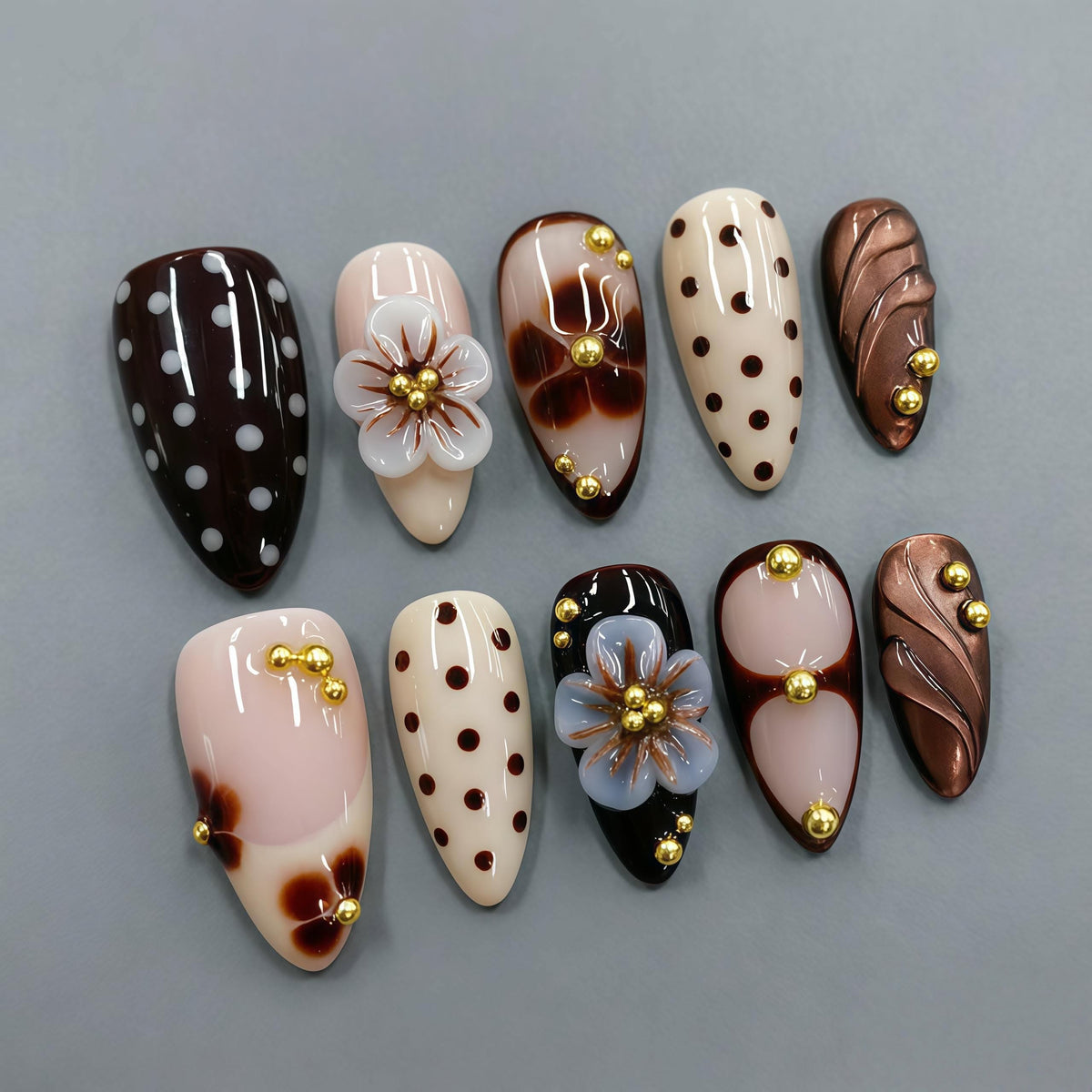 DoDo Lady Nail Art Fashion Press On Nails Set - 12Pcs - Smokey Brown
