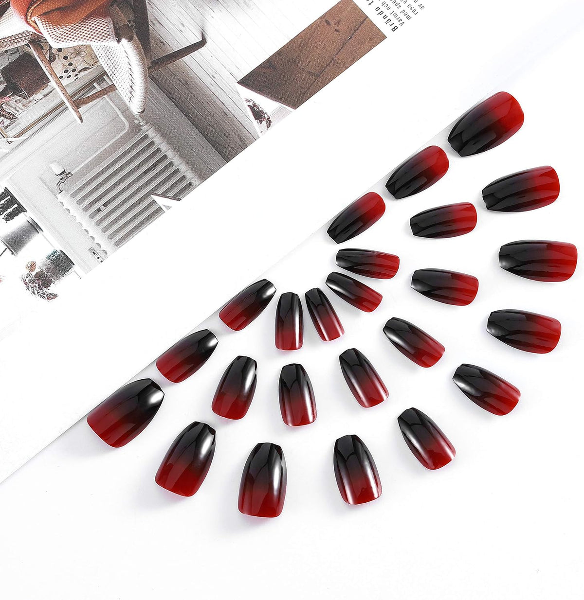 DoDo Lady Nail Art Fashion Press On Nails Set - 12Pcs - Red Ombré