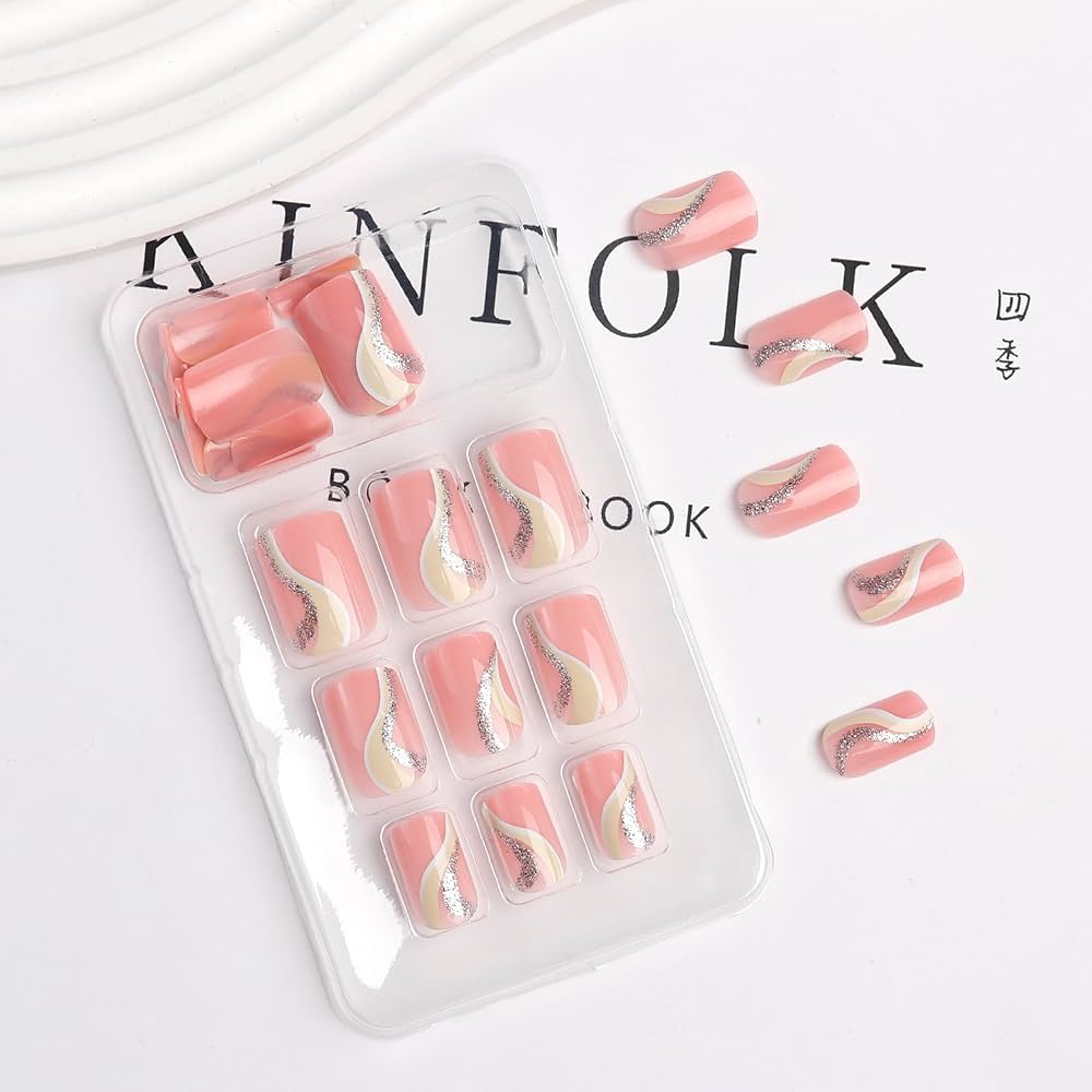 YY Kiss Luxury False Nail – 12Pcs Press On Nails - Pink Swirl