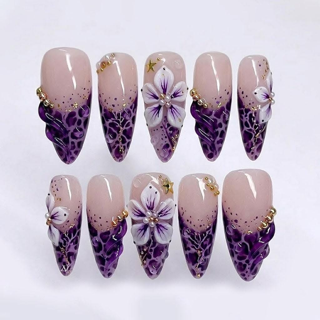 Fashion 5D Rhinston Style Nails - Dark Purple