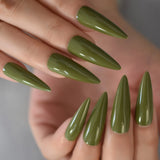 Fashion 5D Rhinston Style Nails - Olive Green