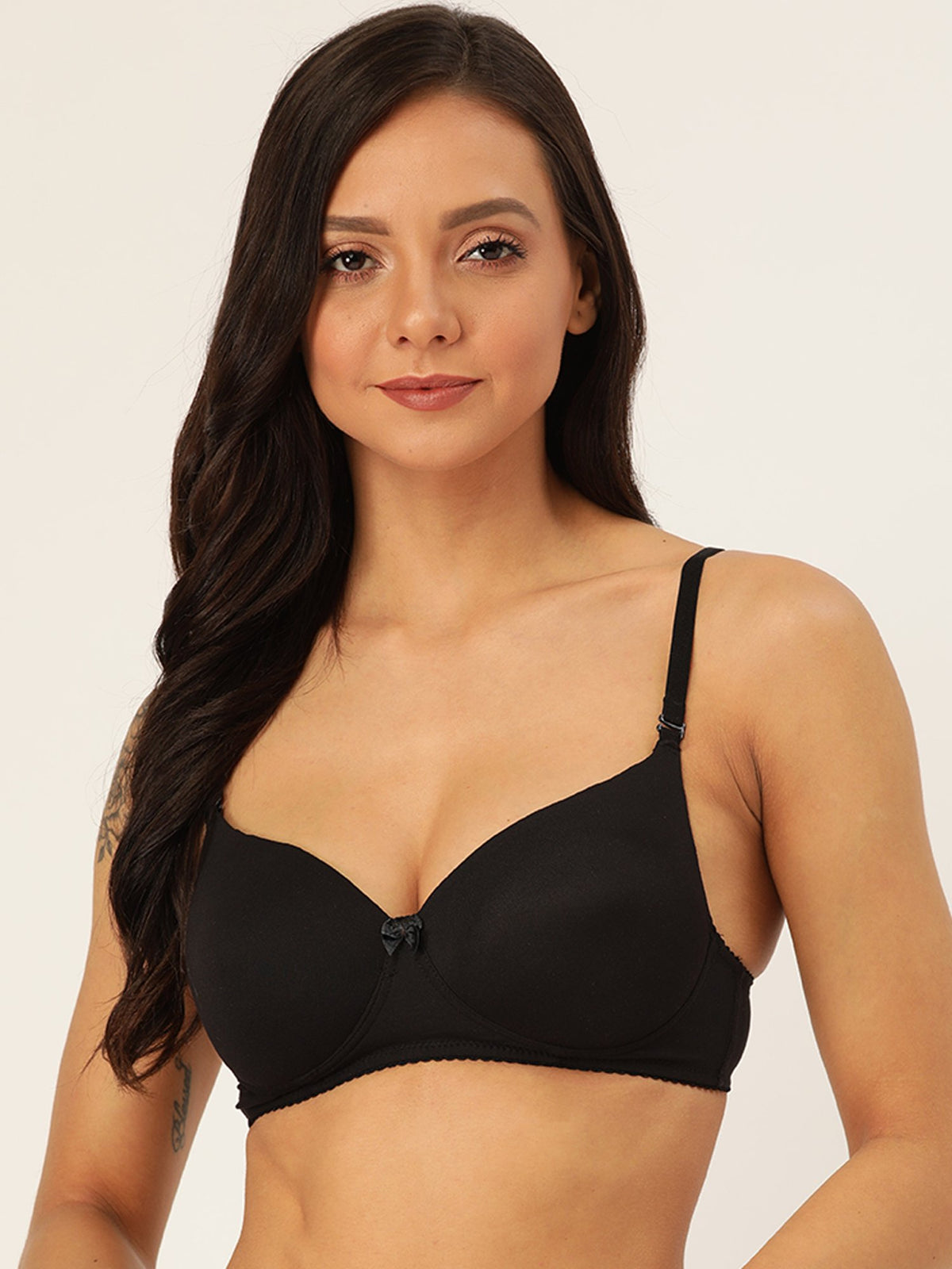 Cute Stylish Bow Style Padded Soft Bra Set - Black / 34