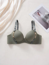 Sweet Printed Half Cup Seamless Push Up Bra - Green / 34
