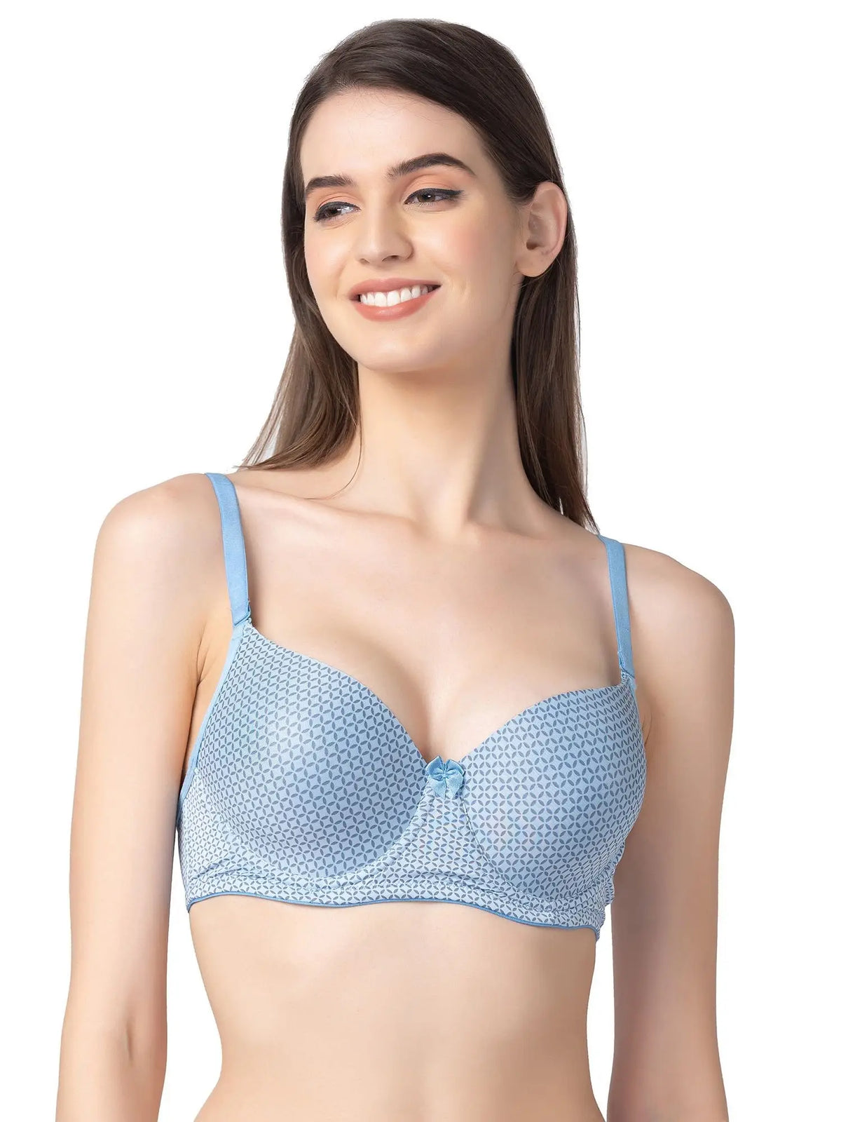 Sweet Printed Half Cup Seamless Push Up Bra - Light Blue / 34