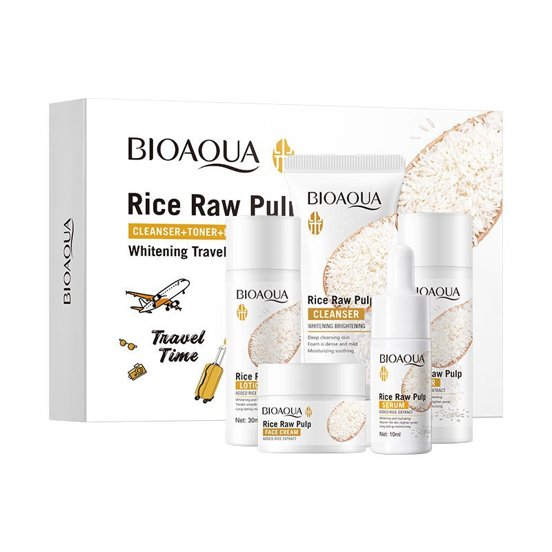 BIOAQUA Rice Raw Pulp Whitening Travel 5-Piece Set - Buy Online in Pakistan at Cosmia.pk