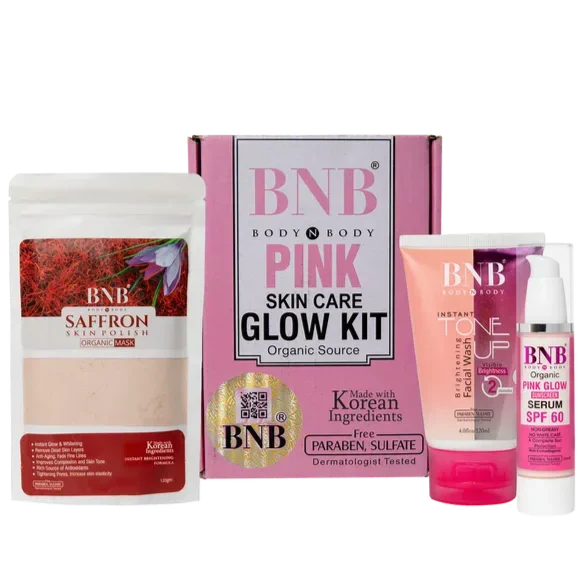 BNB Pink Glow Kit ( Toneup Facewash - 120ml + Saffron Mask - 120gm + Pink Glow Sunscreen Spf 60 - 50gm) - Buy Online in Pakistan at Cosmia.pk