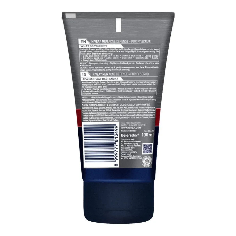 Nivea Men Acne 8 Hours Oil Clear Acne Defense+Purify Charcoal Scrub - Buy Online in Pakistan at Cosmia.pk