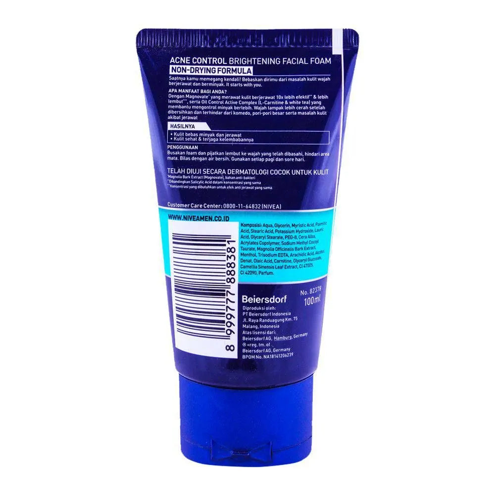 Nivea Men Acne Control Brightening Facial Foam - 100ml - Buy Online in Pakistan at Cosmia.pk