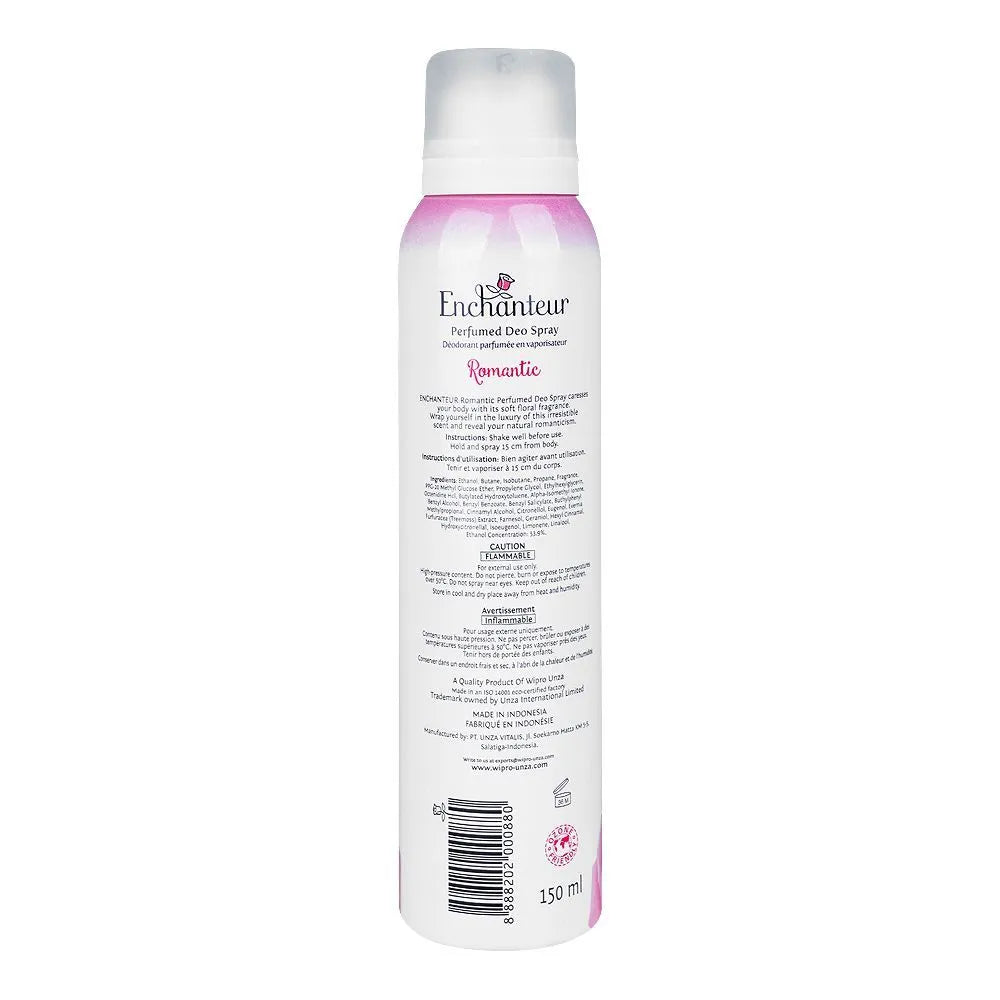 Enchanteur Romantic Perfumed Deodorant Spray, Anti-Perspirant, 24 Hours Lasting, For Women - 150ml - Buy Online in Pakistan at Cosmia.pk