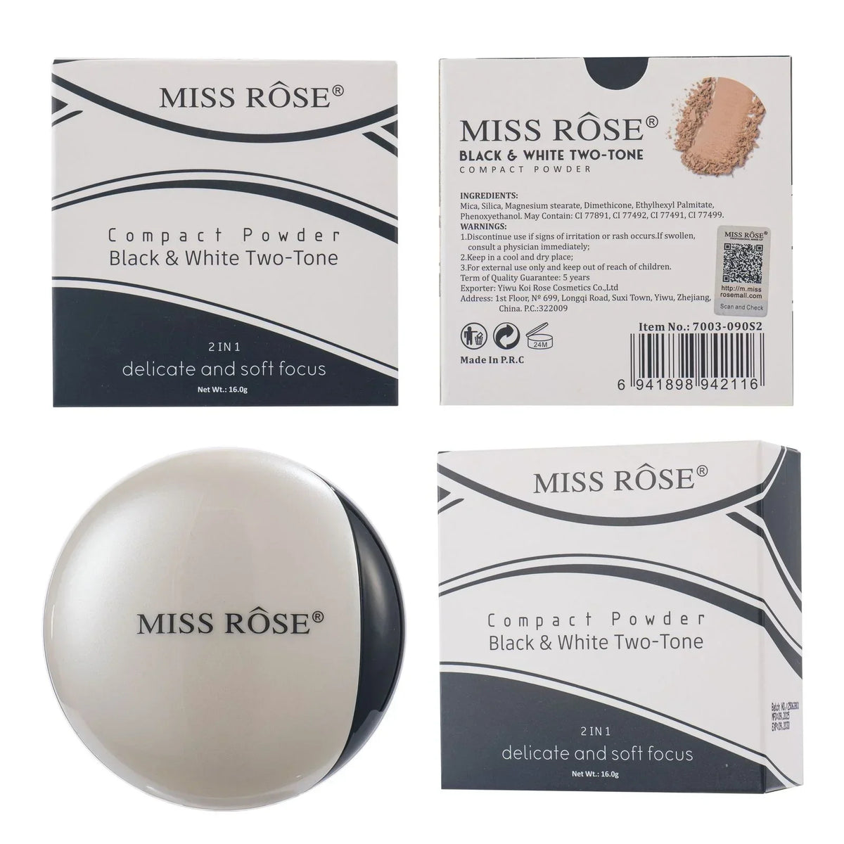Miss Rose Black & White Two-Tone Compact Powder - Buy Online in Pakistan at Cosmia.pk