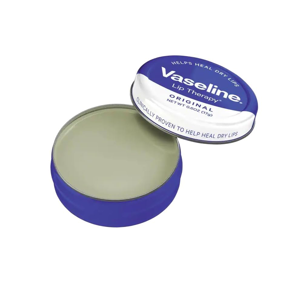 Chirs's UK Vaseline Lip Balm tin with balm visible