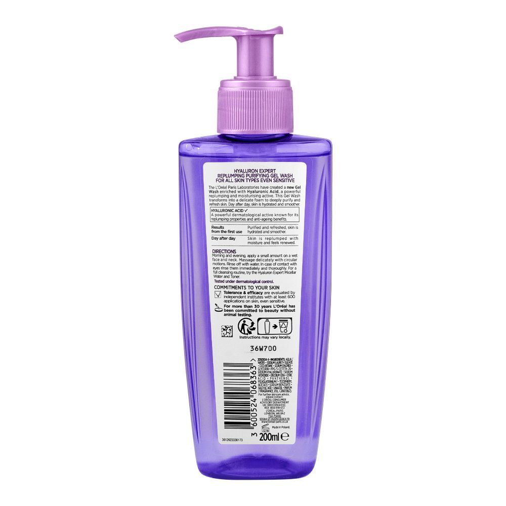 L'Oreal Paris Hyaluron Expert Repluming Purifying Gel Wash - 200ml - Buy Online in Pakistan at Cosmia.pk
