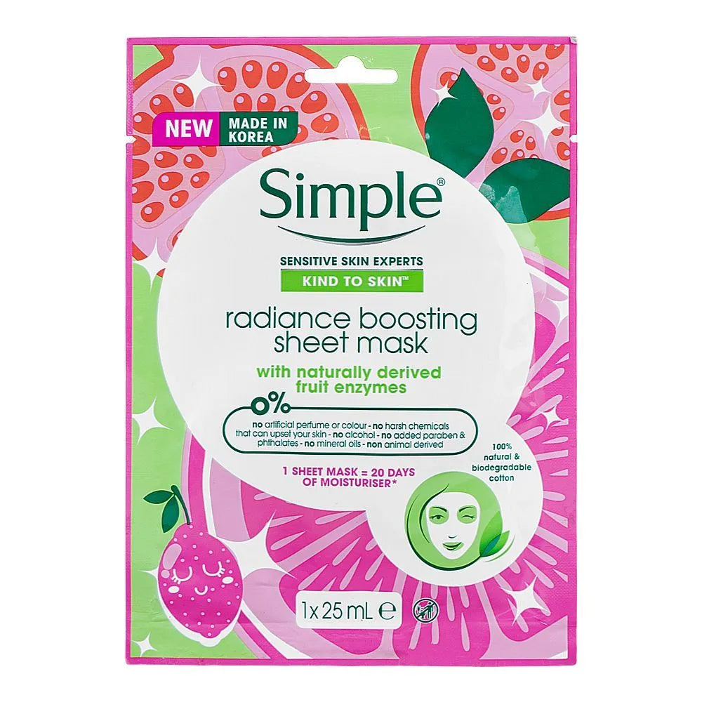 Simple Sensitive Skin Experts – Fruit Enzymes Radiance Boosting Sheet Mask - 25ml - Buy Online in Pakistan at Cosmia.pk