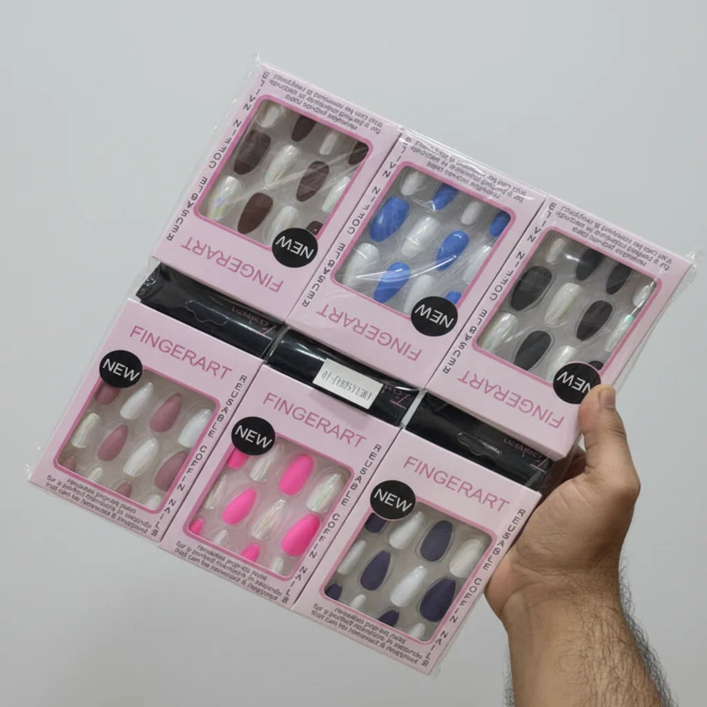 12 pcs Nails Finger Art oval nails Square Shape Artificial Nails - Buy Online in Pakistan at Cosmia.pk