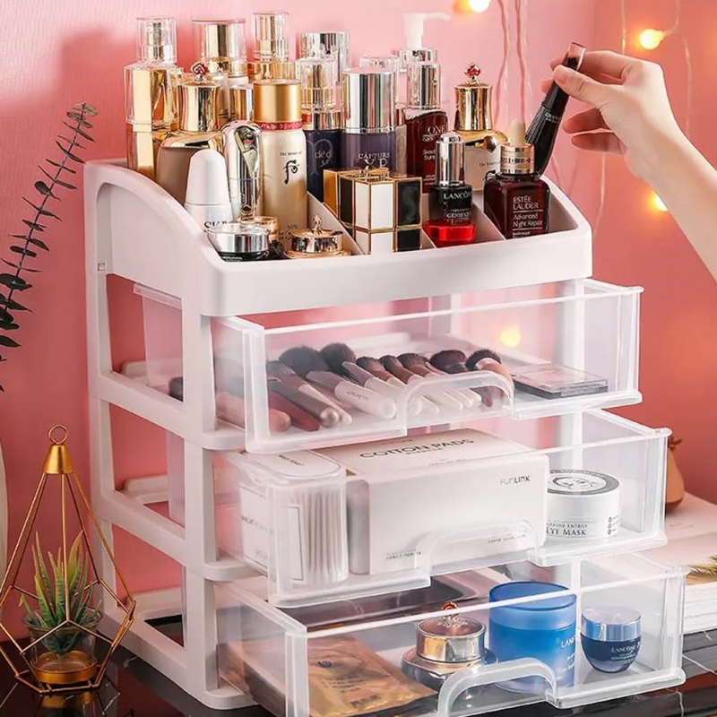 Transparent Plastic Four Layer Cosmetic Storage Box - Buy Online in Pakistan at Cosmia.pk