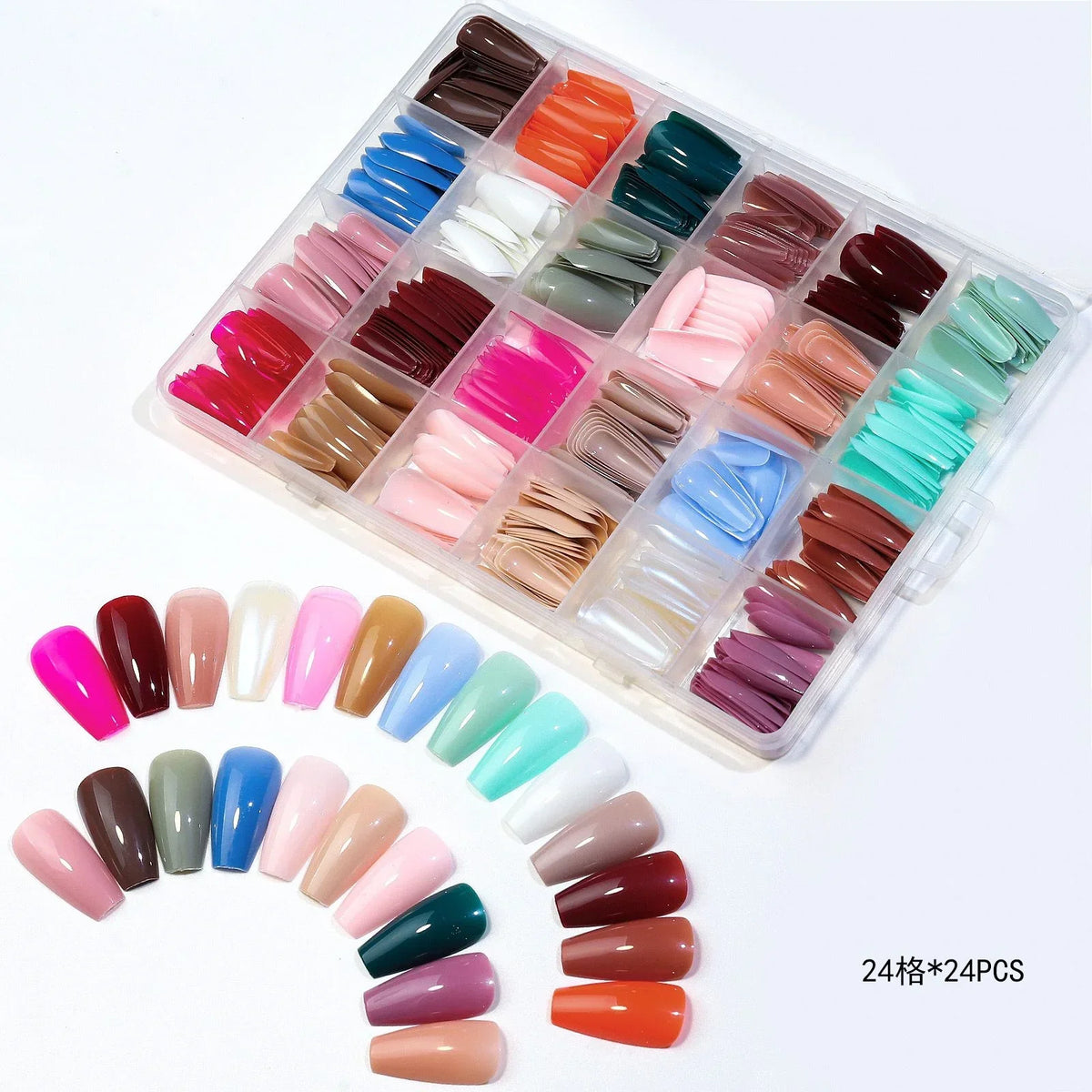 576 Pcs False Nails – Short Coffin & Almond French with Free Glue & Jelly Stickers - Buy Online in Pakistan at Cosmia.pk