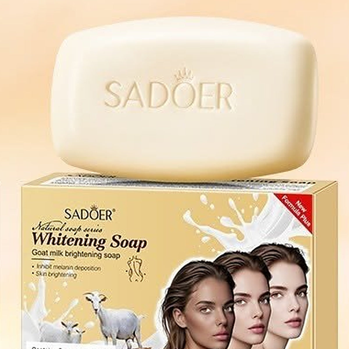 SADOER Whitening Soap Goat Milk Brightening Soap 100g bar with yellow box