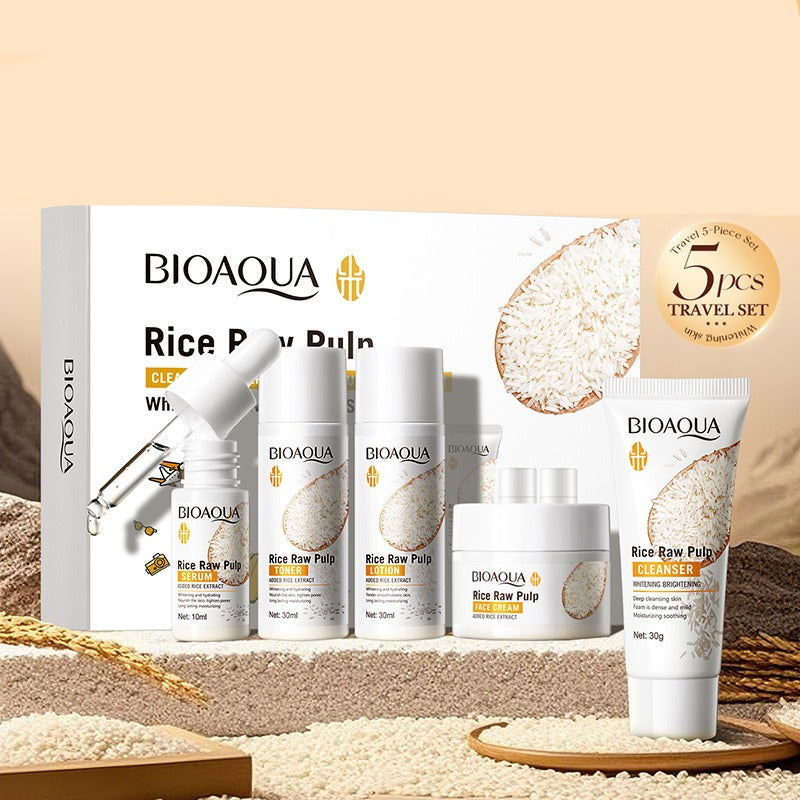 BIOAQUA Rice Raw Pulp Whitening Travel 5-Piece Set - Buy Online in Pakistan at Cosmia.pk