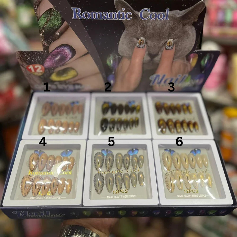 Romantic Cool Cat's Eye Press On Gel Nails - 12 Pcs ( Each ) - Buy Online in Pakistan at Cosmia.pk
