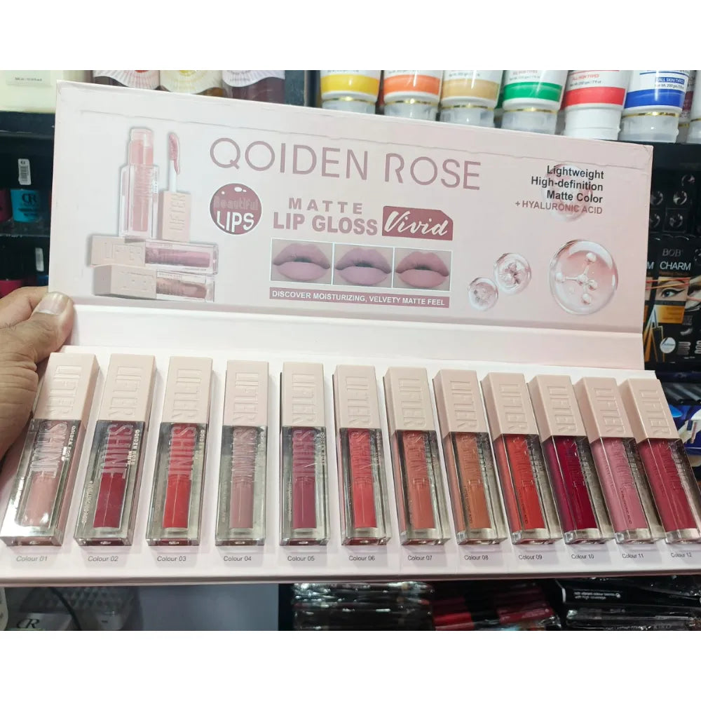 Qoiden Rose Matte Lipgloss - 12 Pcs Set - Buy Online in Pakistan at Cosmia.pk