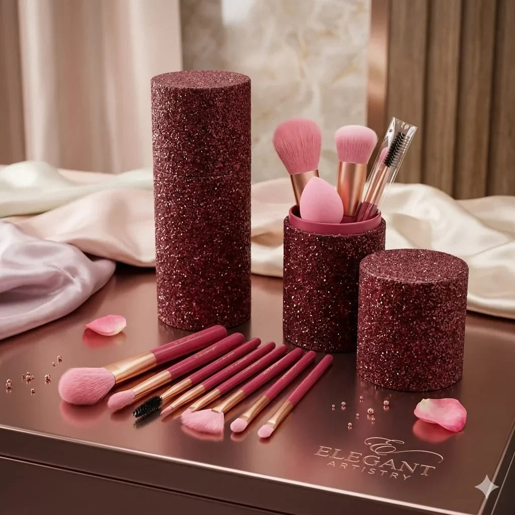 Elegant Artistry Makeup Brush Set with Glitter Storage Cylinder Case - Buy Online in Pakistan at Cosmia.pk