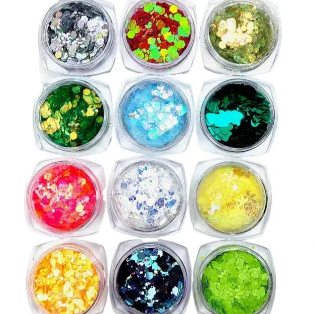 12 Colors Iridescent Bright Neon Chunky Glitter Mix - Buy Online in Pakistan at Cosmia.pk
