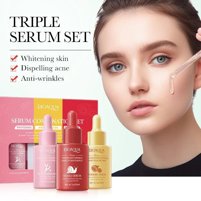 Bioaqua 3pcs/set Turmeric Snail Nicotinamide Moisturizing Face Serum - 30ml - Buy Online in Pakistan at Cosmia.pk
